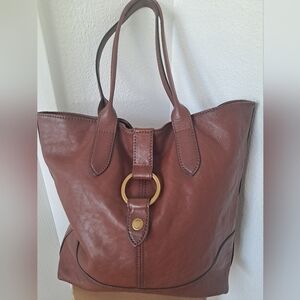 FRYE Melissa Ring Cognac leather Tote Size XL Satchel Shoulder Handbag
